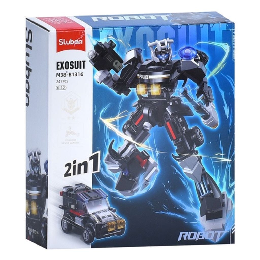 Конструктор 247дет Exosuit 2в1 Робот-машина поліція у коробці 23*22*6,5см M38-B1316 sluban