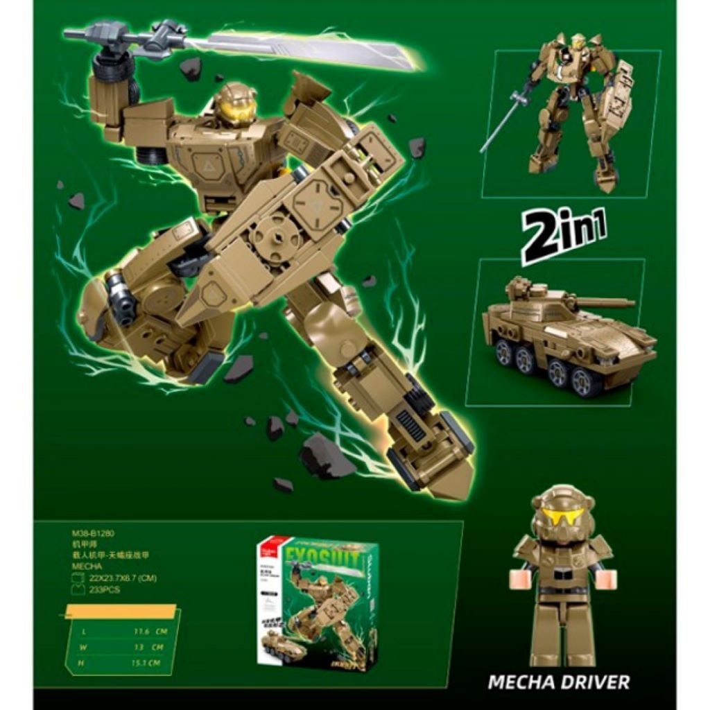 Конструктор 233дет Exosuit 2в1 Робот-танк у коробці 23*22*6,5см M38-B1280 sluban