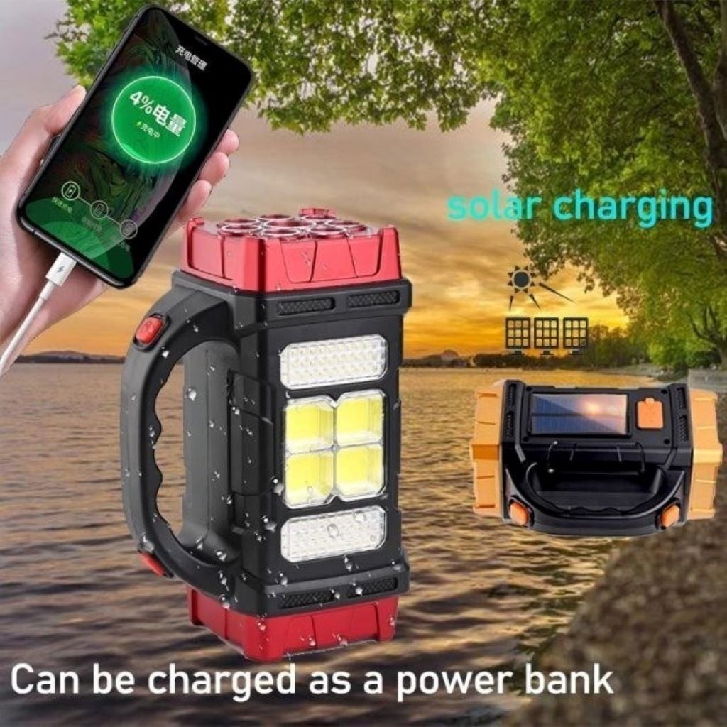 Ліхтар акумуляторний ручний з сонячною панеллю та функцією Pawer Bank в коробці 20*14*10см RC-1678 kaida
