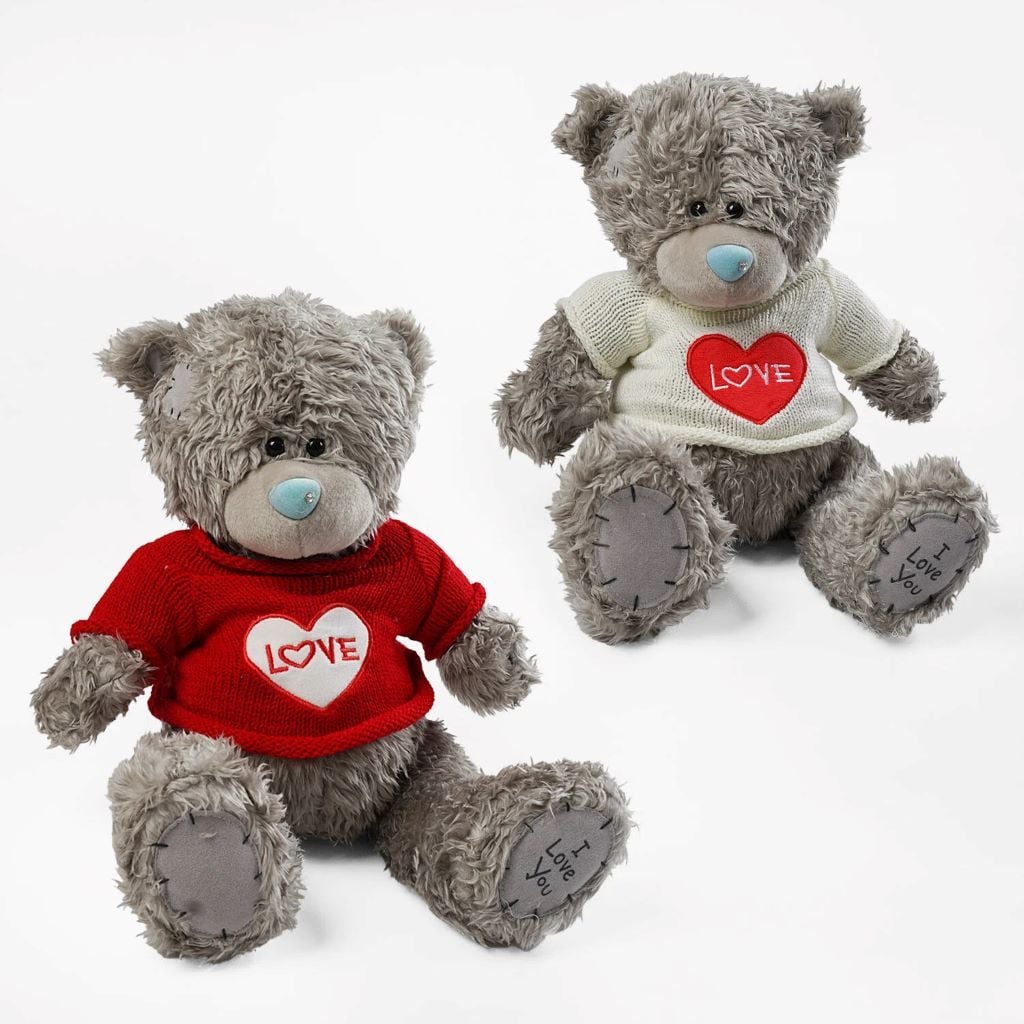 М'яка іграшка ведмедик Тедді середній 40см хутро в кофтині сірий M17965 Китай