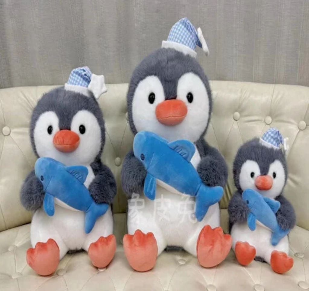 М'яка іграшка Пінгвін 40см плюш з рибкою сірий з білим M18268 Китай