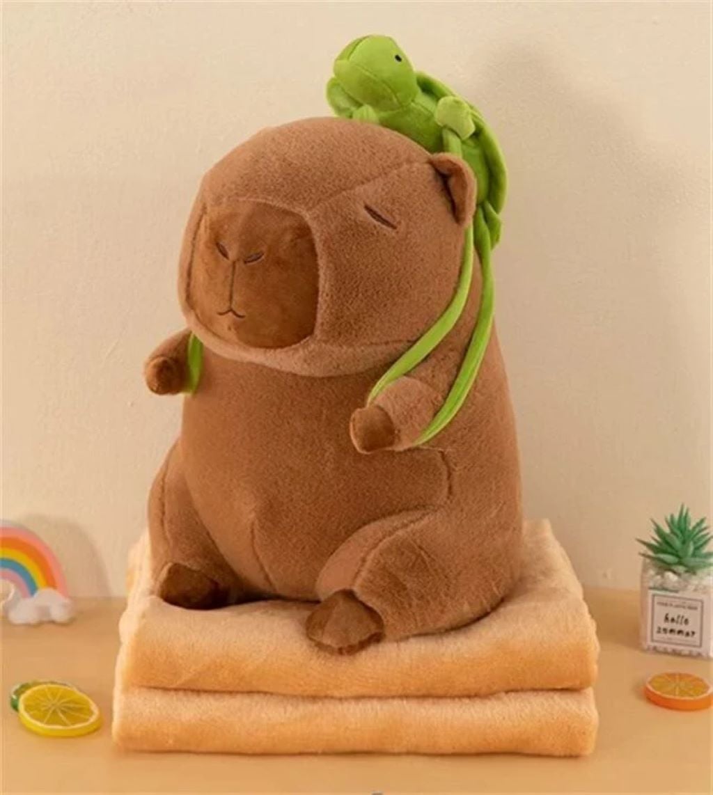 М'яка іграшка Капібара 40см з черепашкою і пледом 105*175см коричнева M18205 Китай