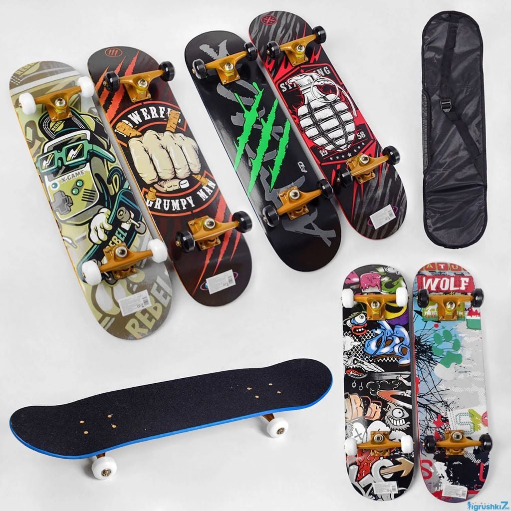 Скейт дерев'яний колеса PU діаметр 5,5 см підшипники ABEC-7  підвіска – алюміній амортизатор PU в сумці S00675 Китай