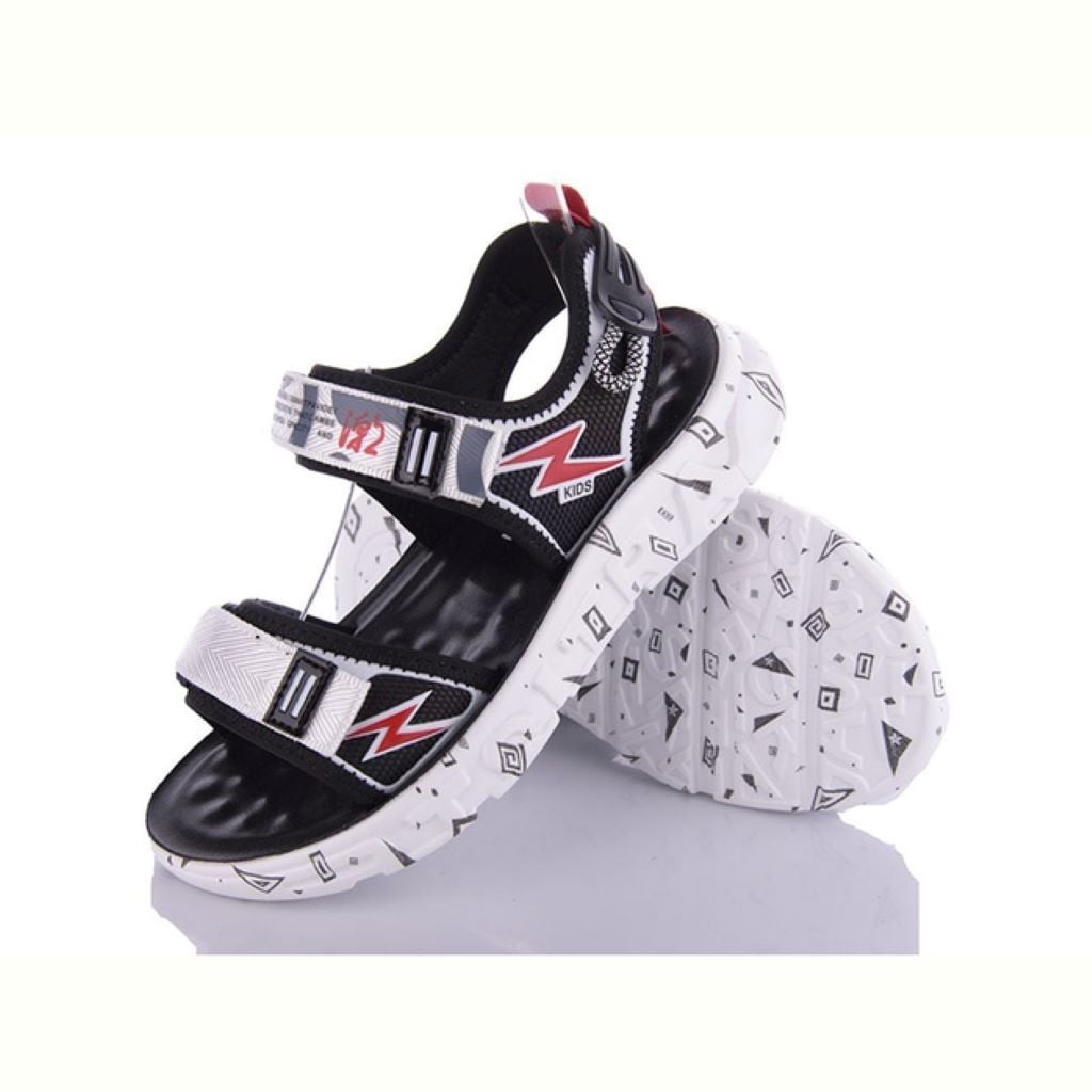 Босоніжки хлопчик 33-38р текстиль ортопедичні на липучці  відкриті чорні з білим AX04-1 Apawwa 33р