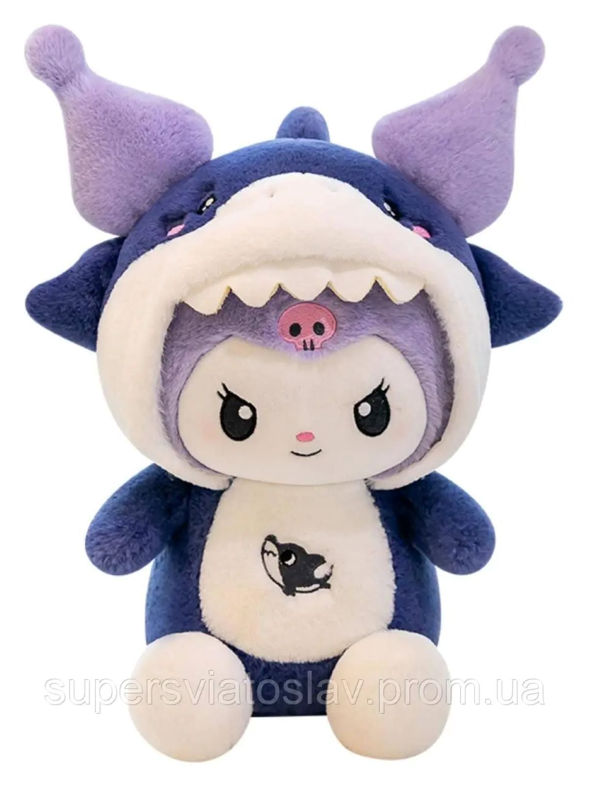 М'яка іграшка Куромі 60см Акула велюр з хутром у костюмі дельфіна синій KON-37 Dreamtoys