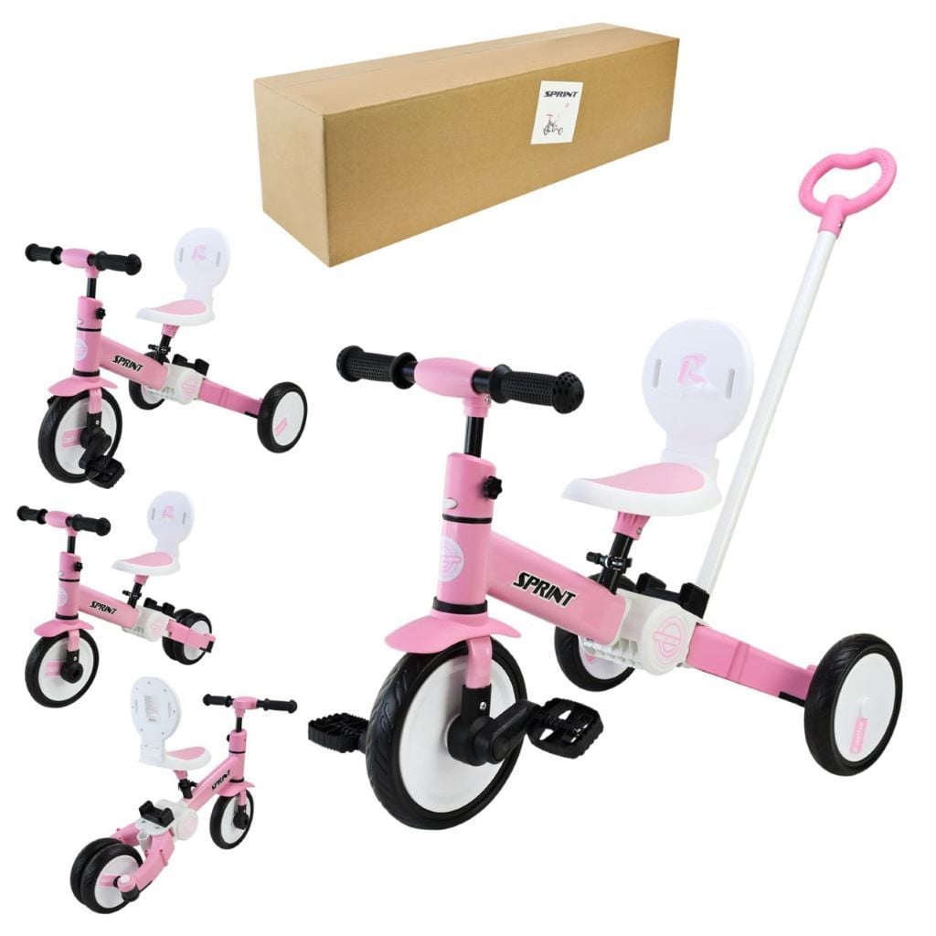Велосипед 3х колісний сталева рама колеса PU з батьківською ручкою рожевий PB114 Sprint