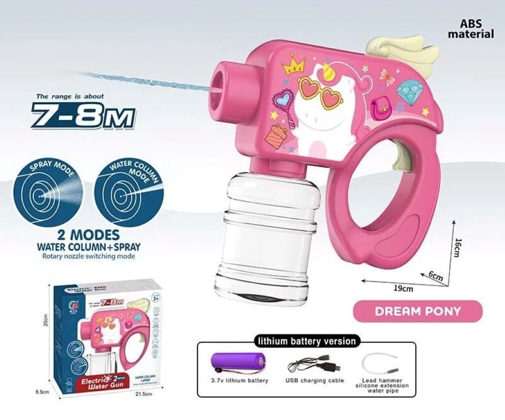 Водний пістолет акум 3,7 V 2 режими рожевий в коробці 21*20*6см X4 Китай