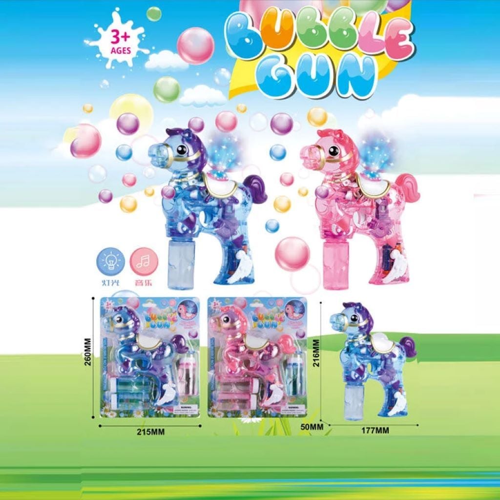 Пістолет з мильними бульбашками Поні на батарейках звук світло  на листі 25*20см 667 Китай
