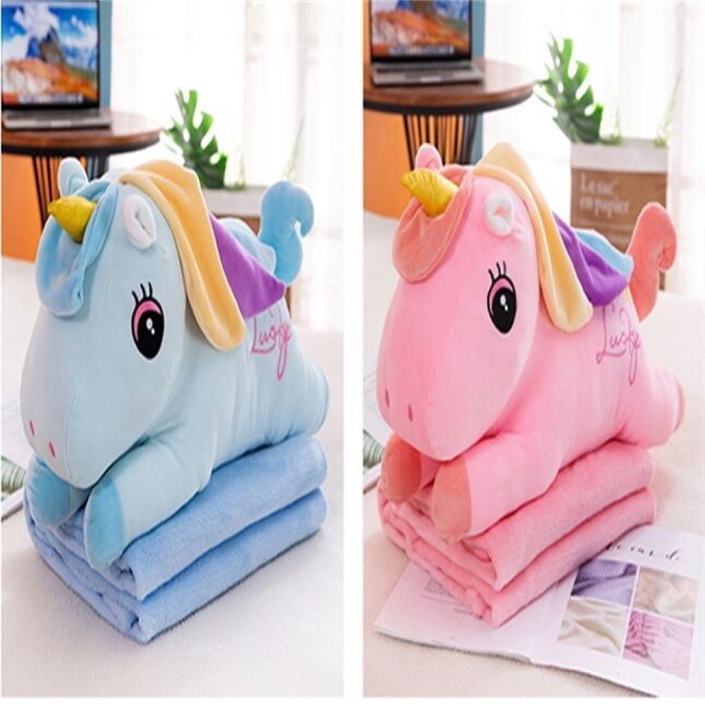 М'яка іграшка Єдиноріжка 50 см лежача з пледом 200х170 см плюш мікс кольорів M18203 Китай