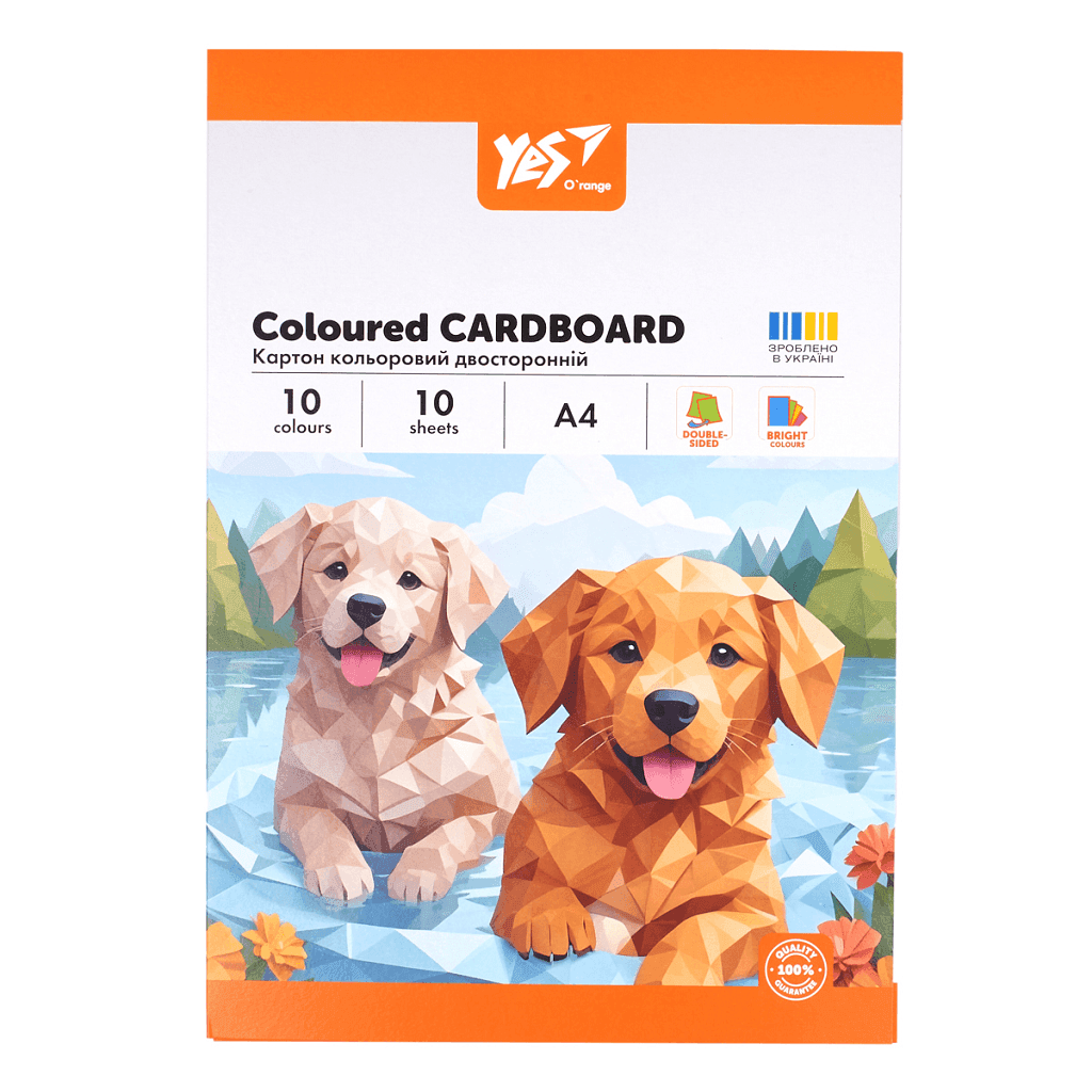 Картон кольоровий А4 "Orange Line" двосторонній 10 аркушів 10 кольорів у папці 954896 Yes