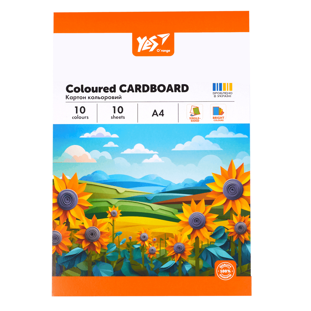 Картон кольоровий А4 "Orange Line" односторонній 10 аркушів 10 кольорів у папці 954895 Yes