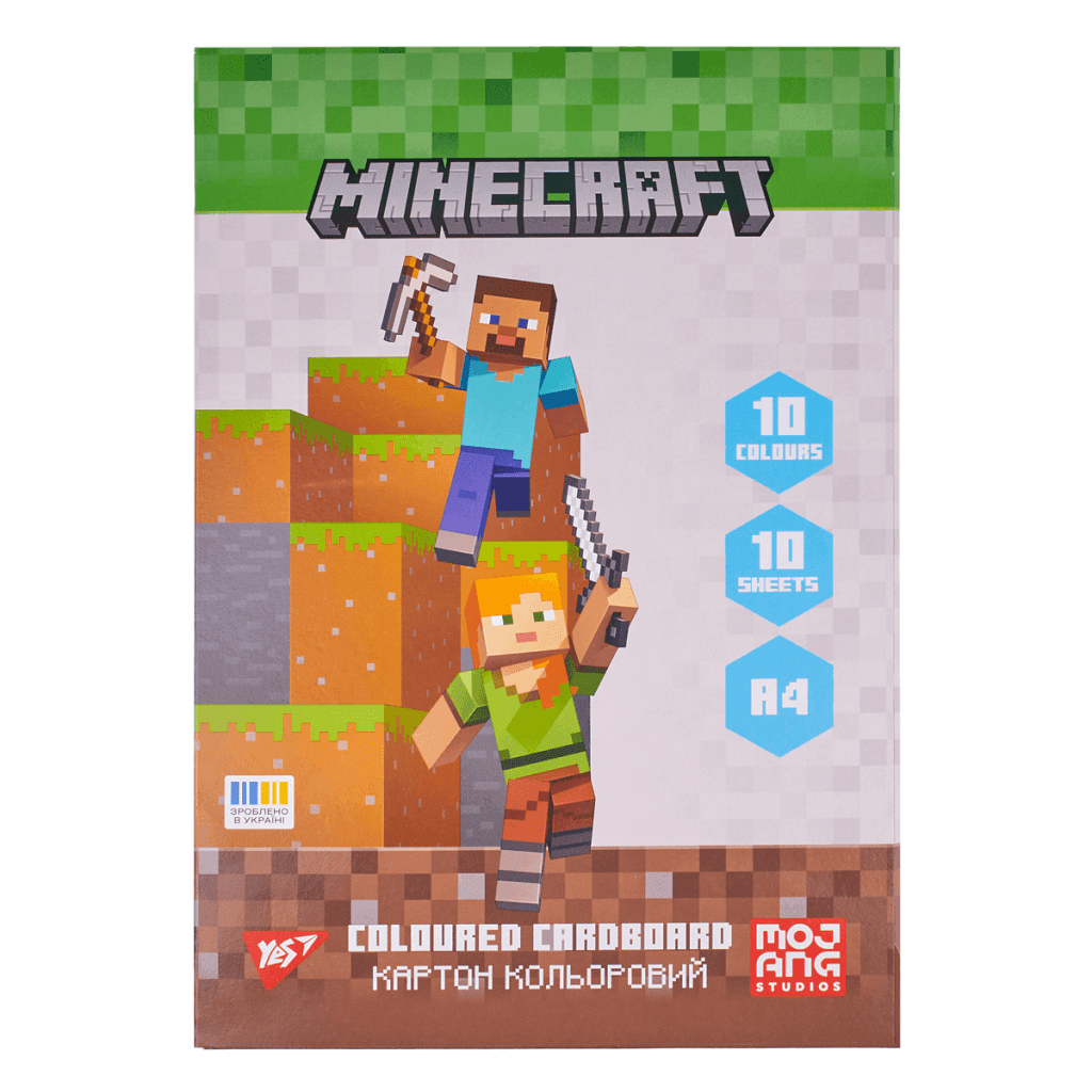 Картон кольоровий А4  "Minecraft"односторонній 10 аркушів 10 кольорів у папці 955455 Yes
