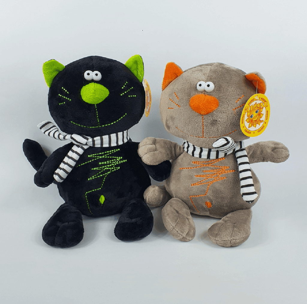 М'яка іграшка Кіт з шарфом чорний , сірий 27см 002061 Сонечко