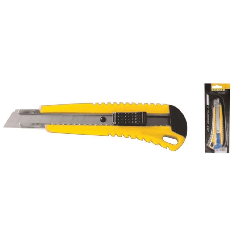 Ніж канцелярський 9мм+2 леза автофіксатор метал на планшеті 4505SCH Scholz