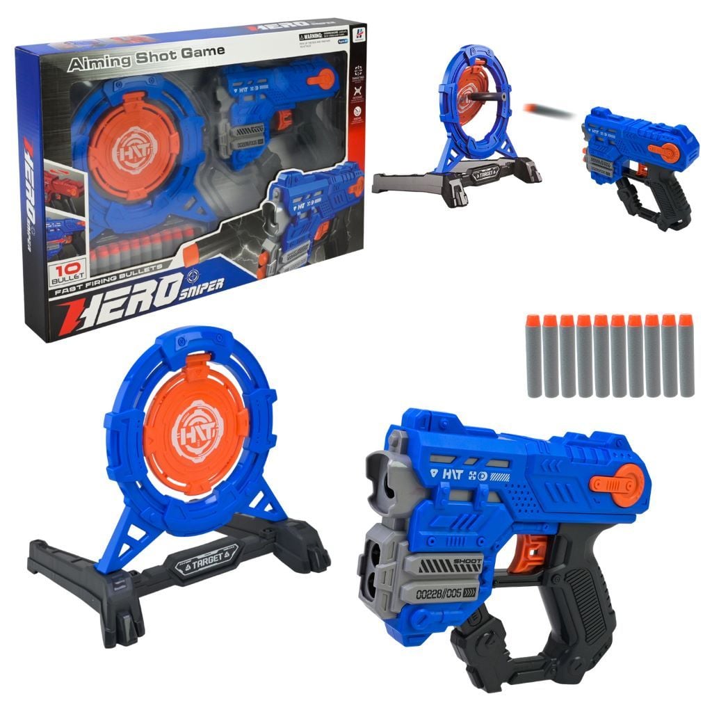 Пістолет на поролонових кулях 18см з мішенню у коробці 43,5*29,5*5,5см 9009A-1 Huihong