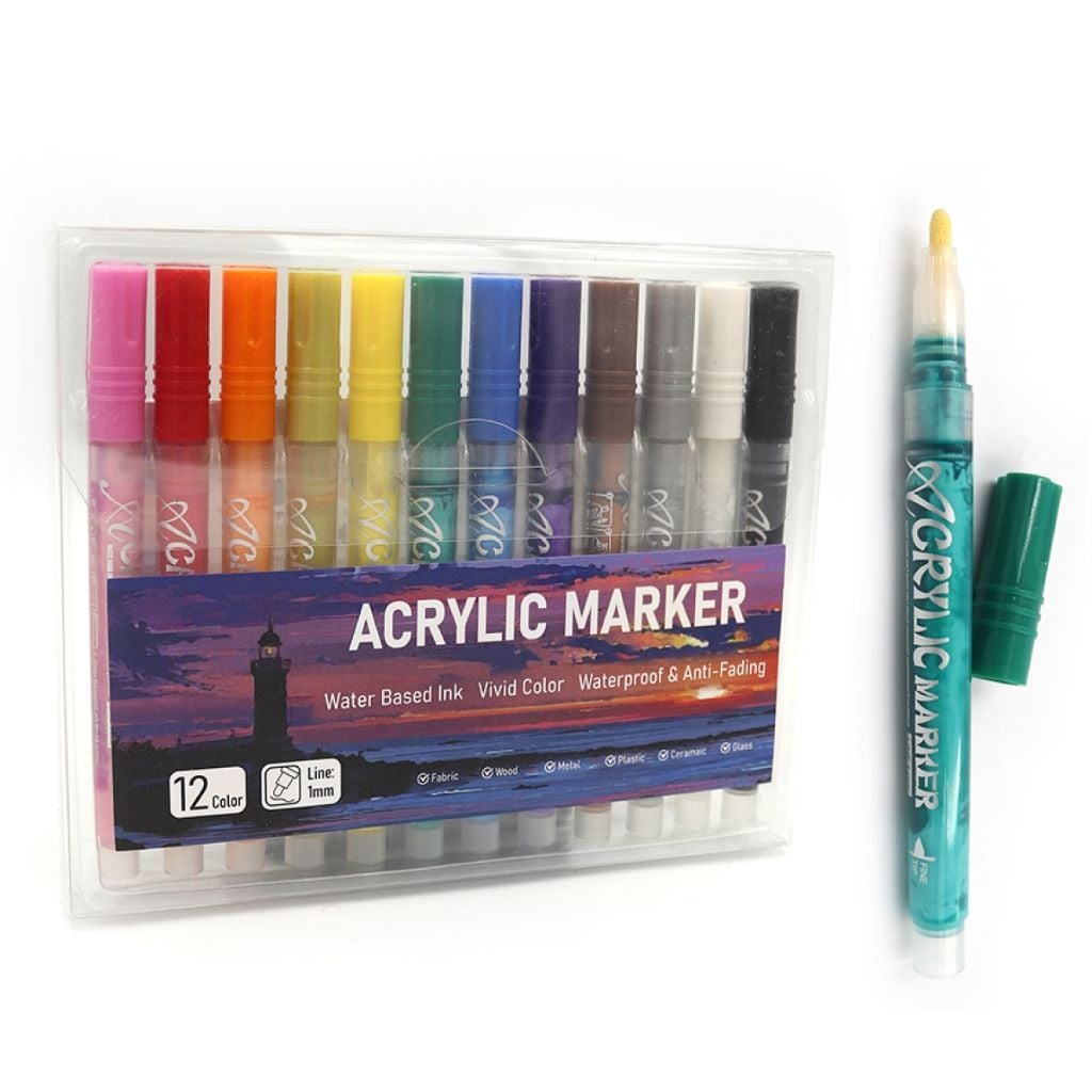 Маркери акрілові універсальні набір 12шт 12кол у блістері 18*14*1,5см 043024-12 Josefotten