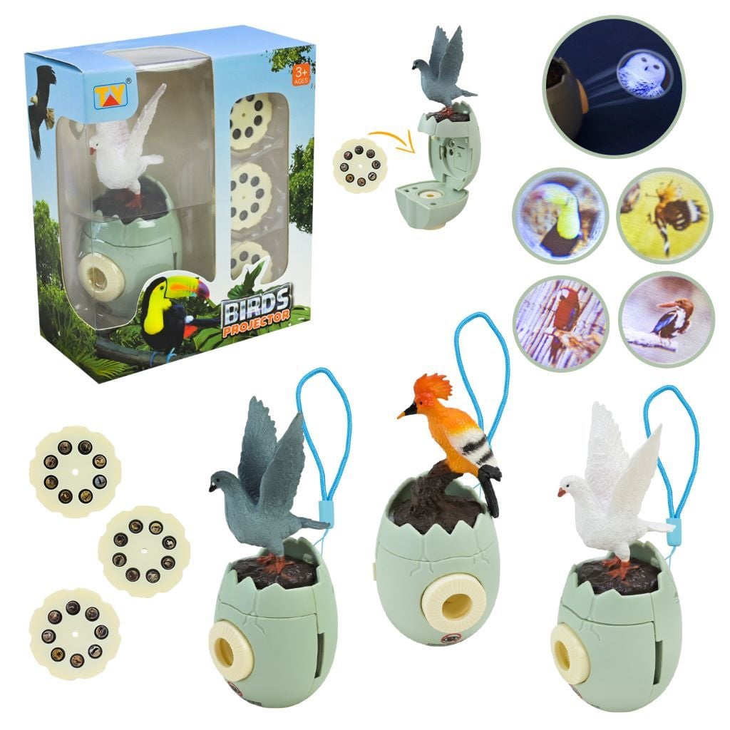 Проектор Пташка яйце на батарейках 3 катріджі в коробці 4,5*4*11 см 2200-24B Ty