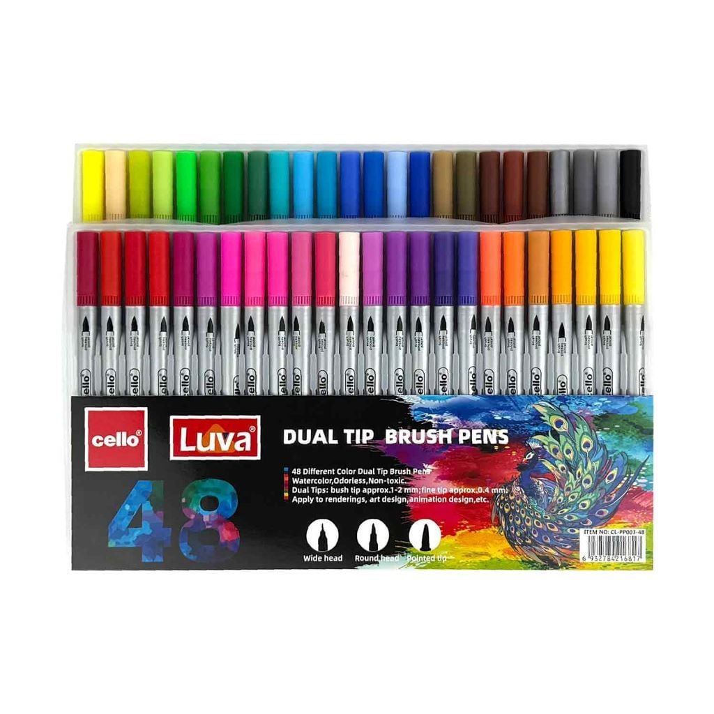 Ручка пензельна двостороння Luva 48 кольорів набір в блістері CL-PP003-48 Cello