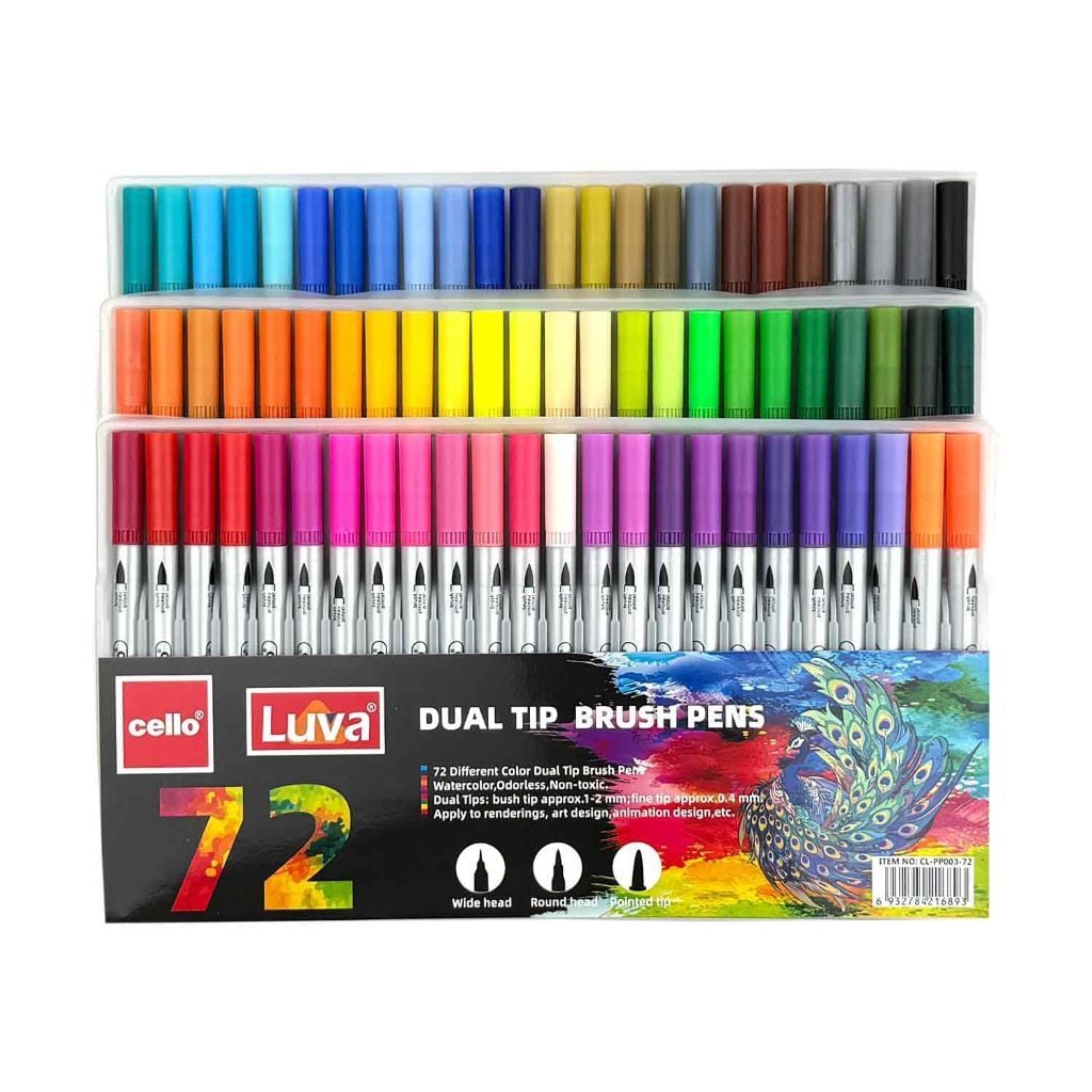 Ручка пензельна двостороння Luva 72 кольорів набір в блістері CL-PP003-72 Cello