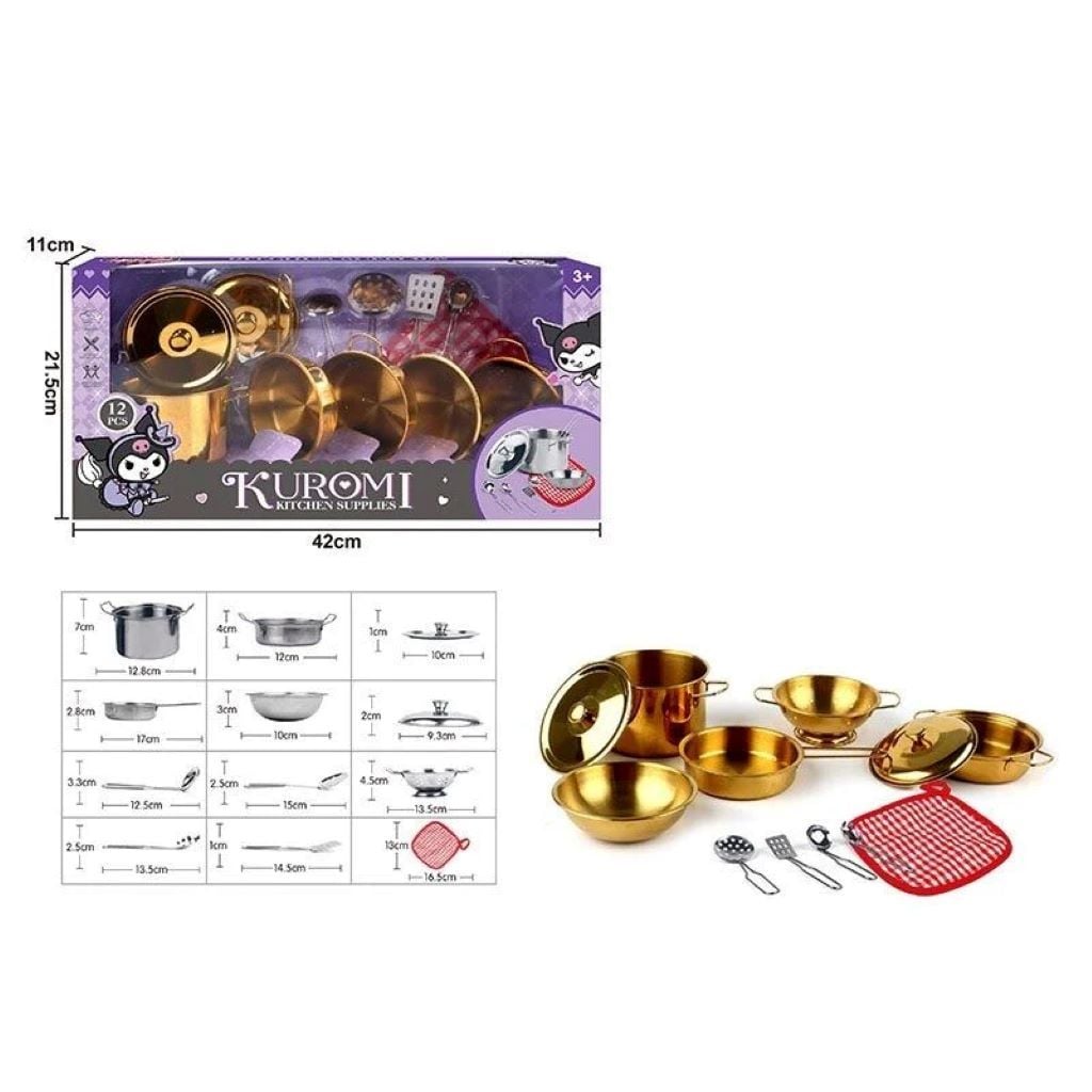 Посуд Куромі метал 12 елементів золотого кольору в коробці 988-C51 Chaoye Toys