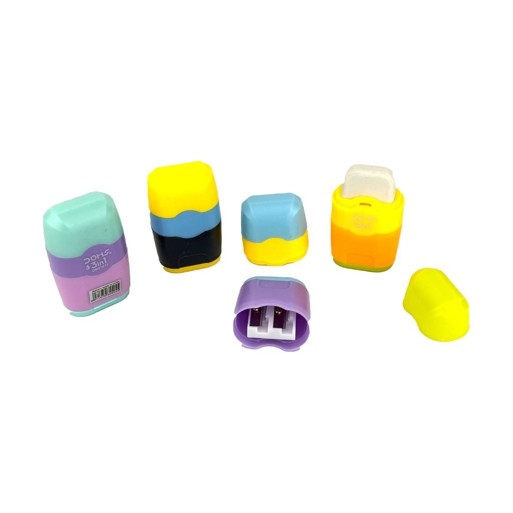 Точилка пластикова на 2 олівці з гумкою Веселка DM21611 Китай