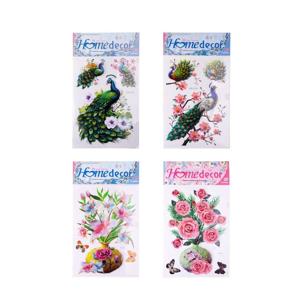 Наліпки пластик 3D Ваза з квітами на листі 44*25см FD-050 Китай