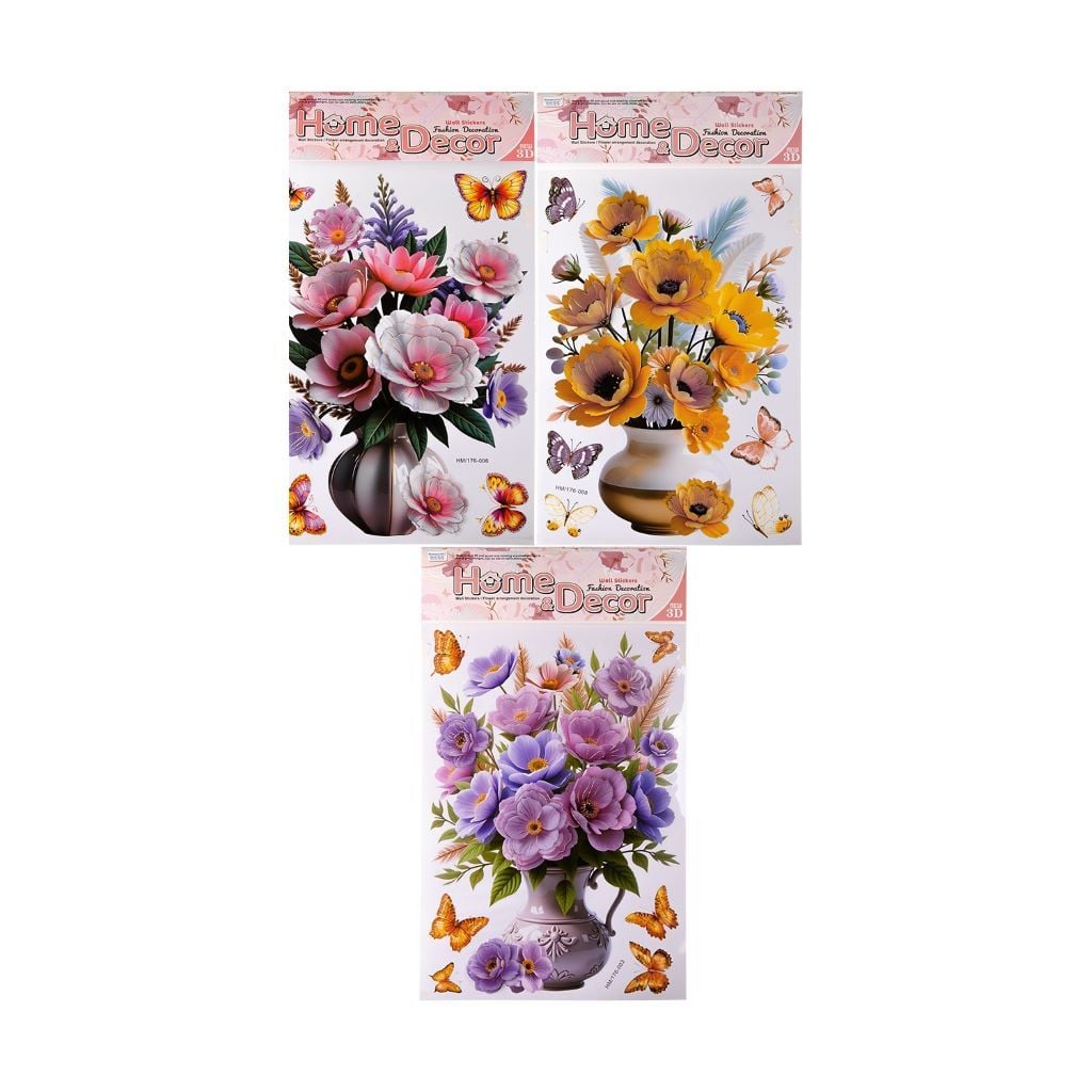 Наліпки пластикові 3D Ваза з квітами мікс видів HM/176 Китай