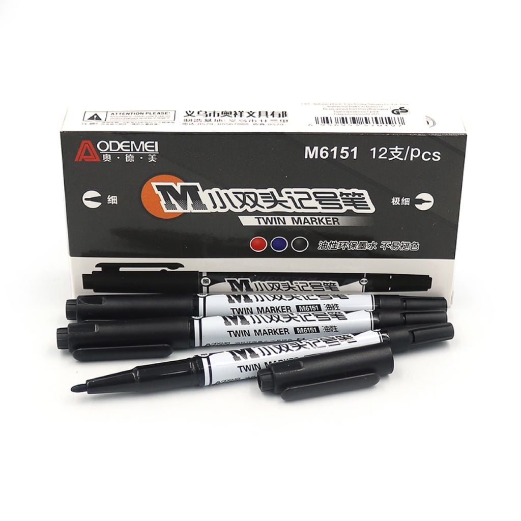 Маркер перманентний двосторонній чорний/червоний/синій M6151 Aodemei