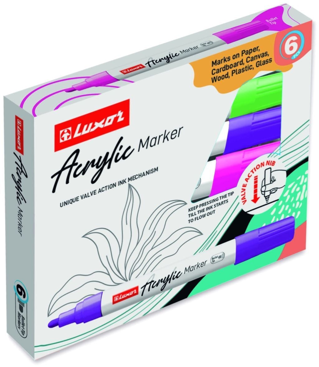 Маркери акрилові 6 кольорів у коробці 14030/6BX Luxor