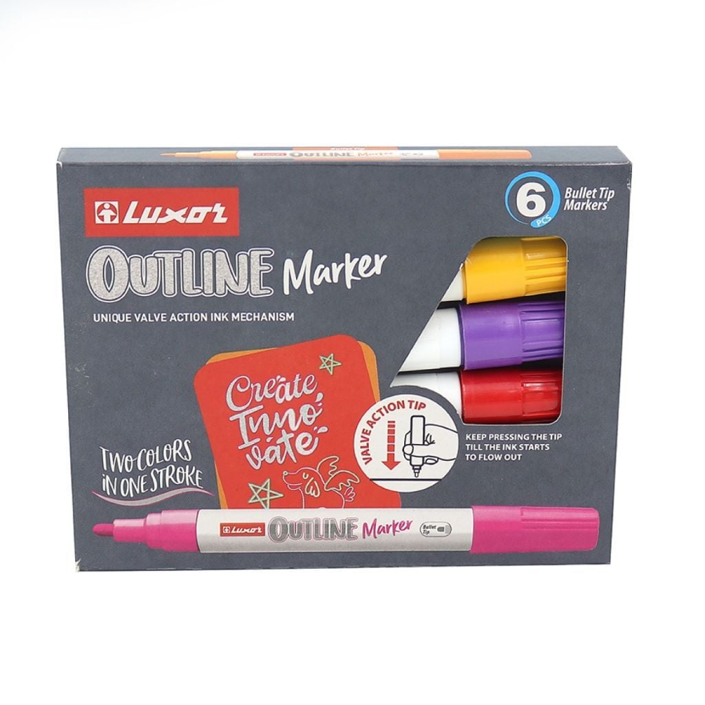 Маркери фарба 6 кольорів Outline контурні у коробці 13030 Luxor