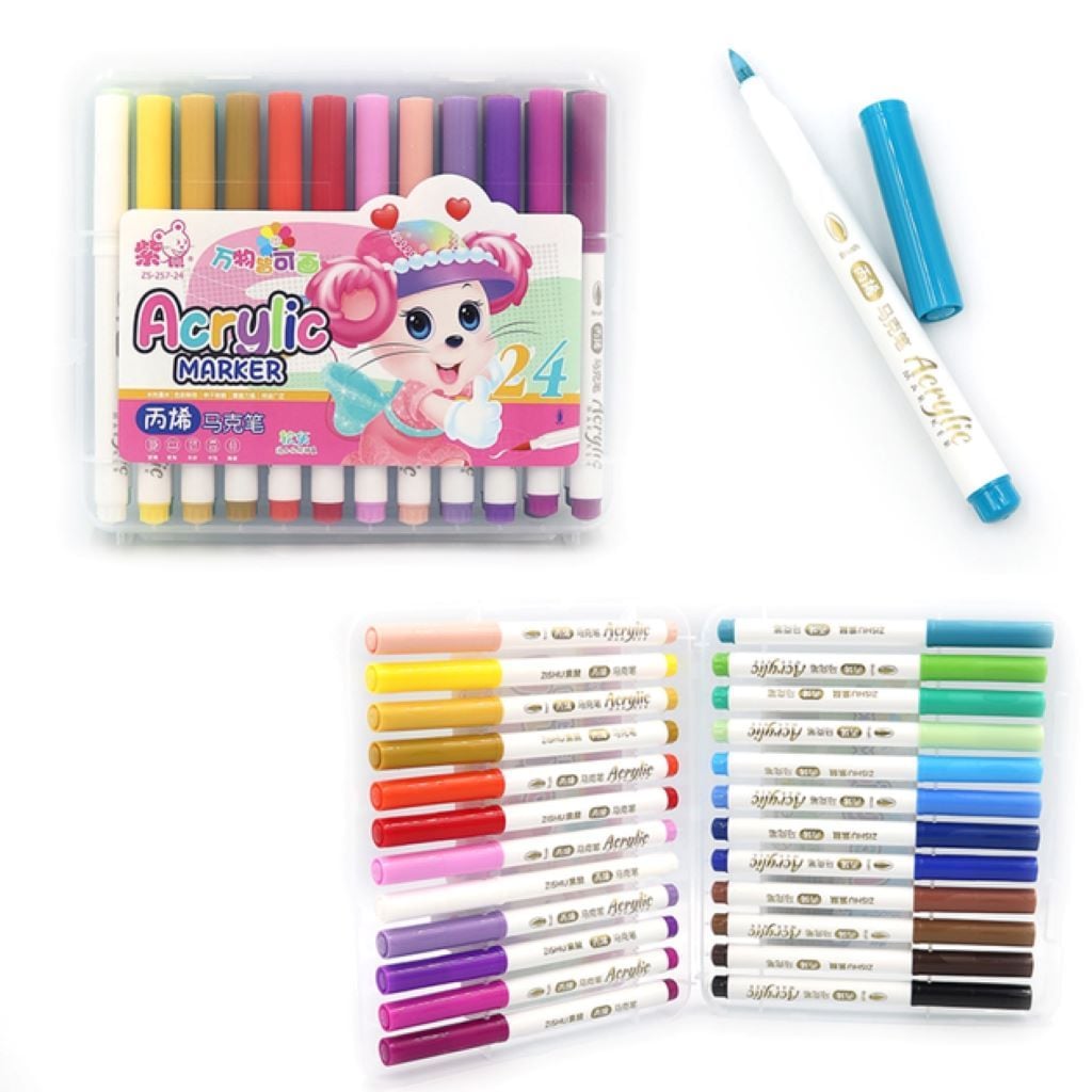 Маркери акрилові набір 24 кольорів Mouse у пластиковому боксі ZS-257-24 Китай