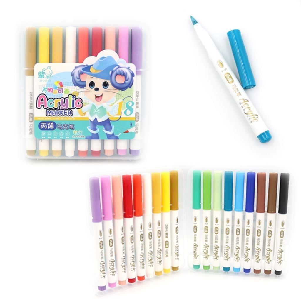 Маркери акрилові набір 18 кольорів Mouse у пластиковому боксі ZS-257-18 Китай