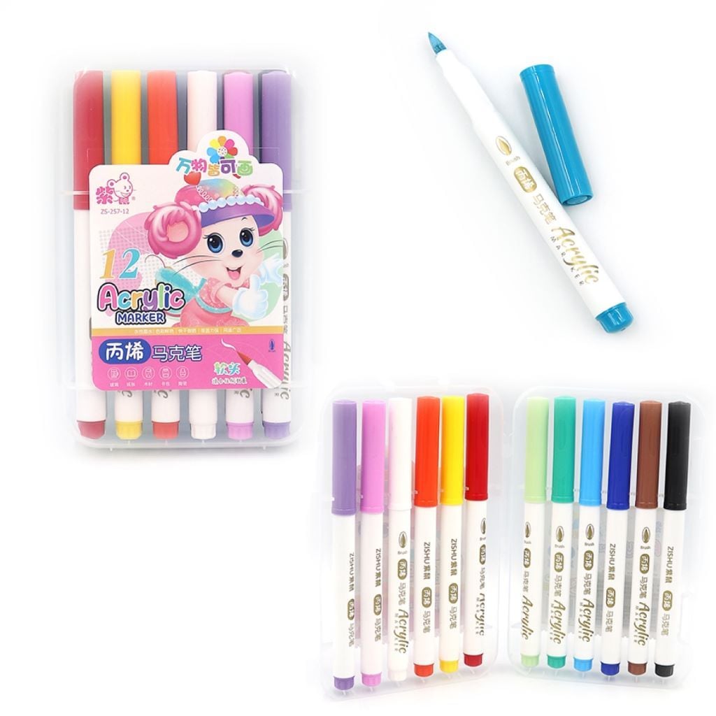 Маркери акрилові набір 12 кольорів Mouse у пластиковому боксі ZS-257-12 Китай