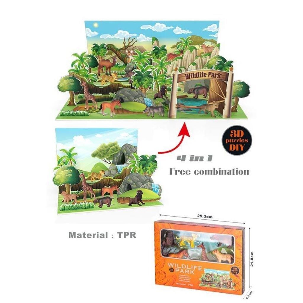 Тварини гумові 6шт набір 3D ігрове поле у коробці 29*22*5см 6100C Китай