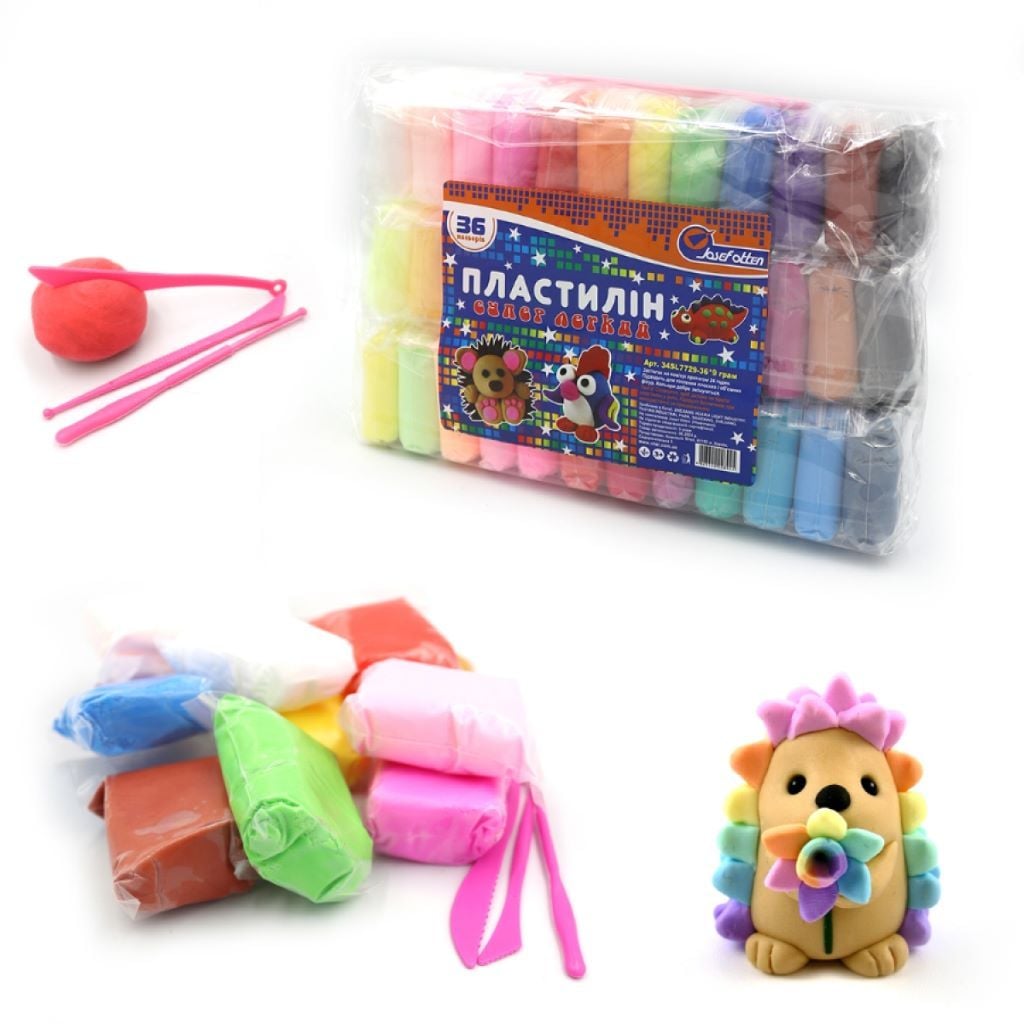 Пластилин 36 кольорів 9гр стіки легкий в пакеті 34SL7729-36 Josefotten