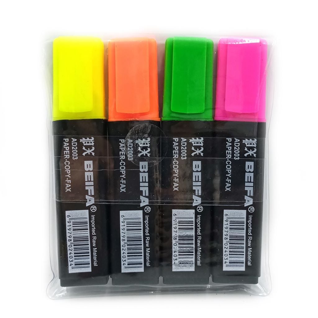 Текстовиділювач набір 4ш 4кольори неон PVC у блістері HY101804-4 Beifa