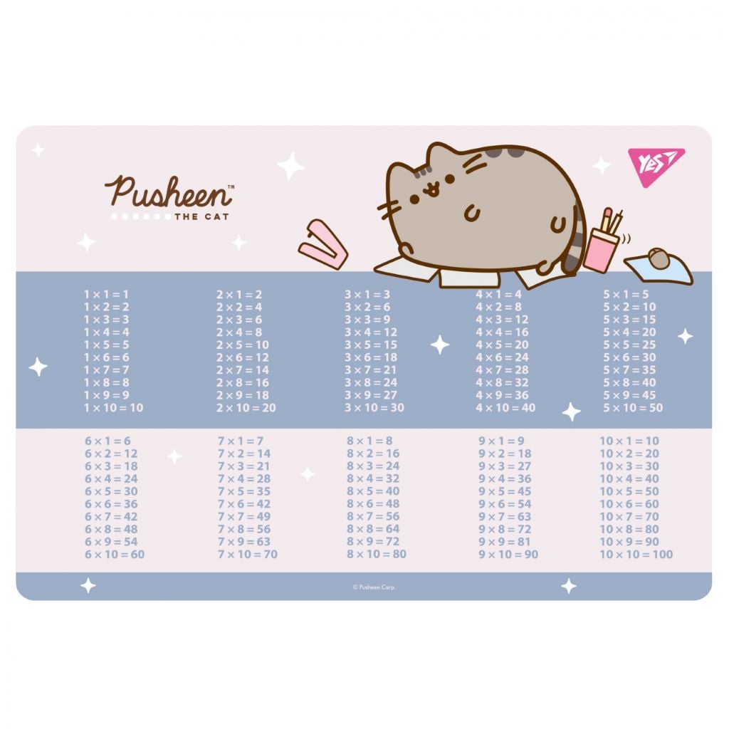 Підкладка настільна 42,5*29см Pusheen таблиця множення рожева 492323 Yes