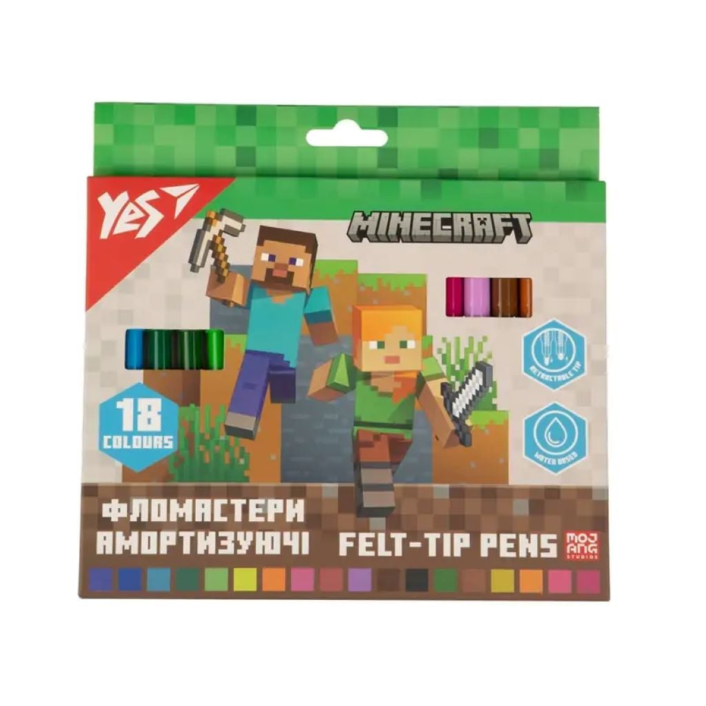 Фломастери 18 кольорів Minecraft амортизцючі на водній осові 560584 Yes