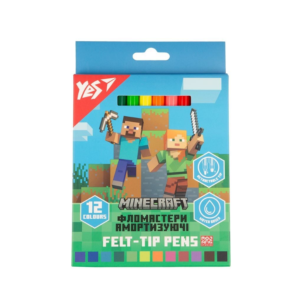 Фломастери 18 кольорів Minecraft амортизцючі на водній осові 560582 Yes