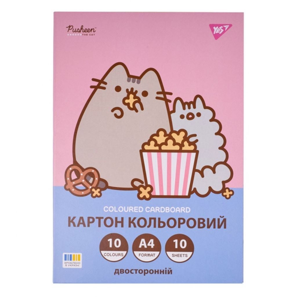 Картон кольоровий А4 Pucheen cat двосторонній 10 аркушів 10 кольорів  в папці 955464 Yes