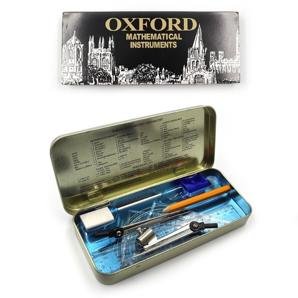 Готовальня 9предметів Універсітецка Oxford 2 трикут,трансп,лін 15см, циркуль металевий футляр A5006 Josefotten