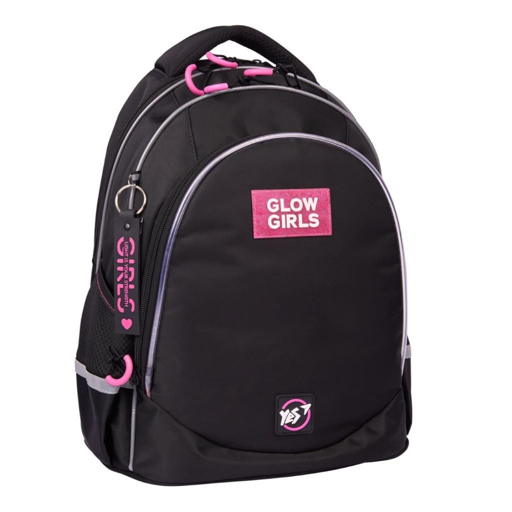 Рюкзак шкільний каркасний Glow Girls чорний з рожевим 550036 Yes