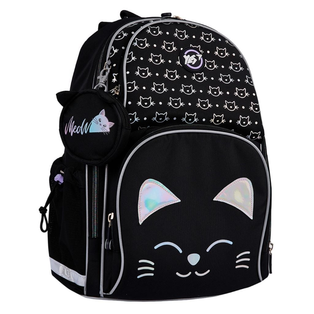 Рюкзак шкільний каркасний Smiling Cats чорний з бузковим 559871 Yes