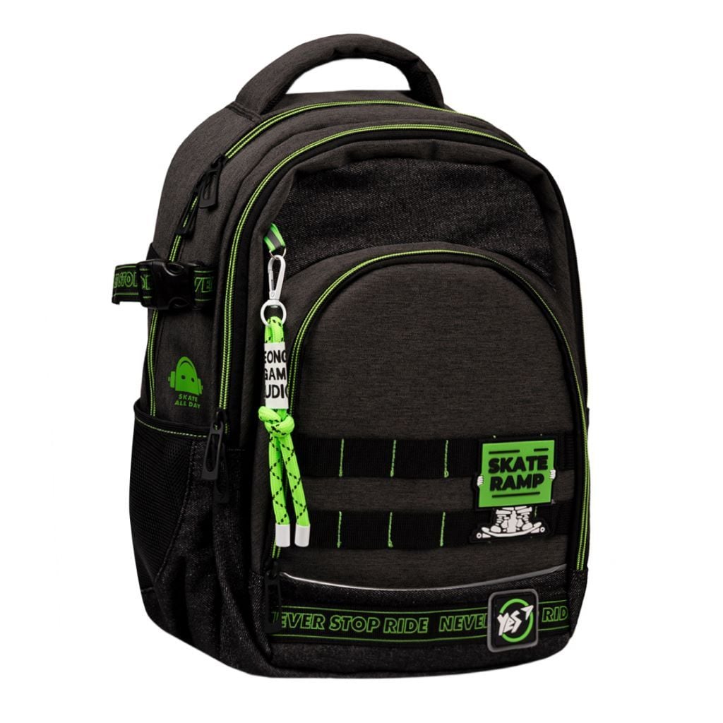 Рюкзак шкільний каркасний Skate Ramp чорний з салатовий 550005 Yes