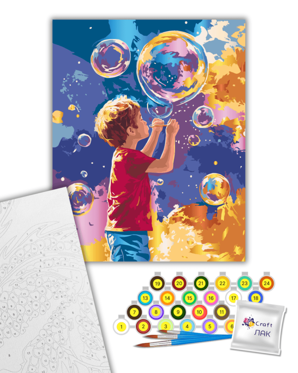 Картина по номерах 40*50см Яскраві бульбашки з металізованими фарбами пензлики в термоплівці 10449-AC Art Craft