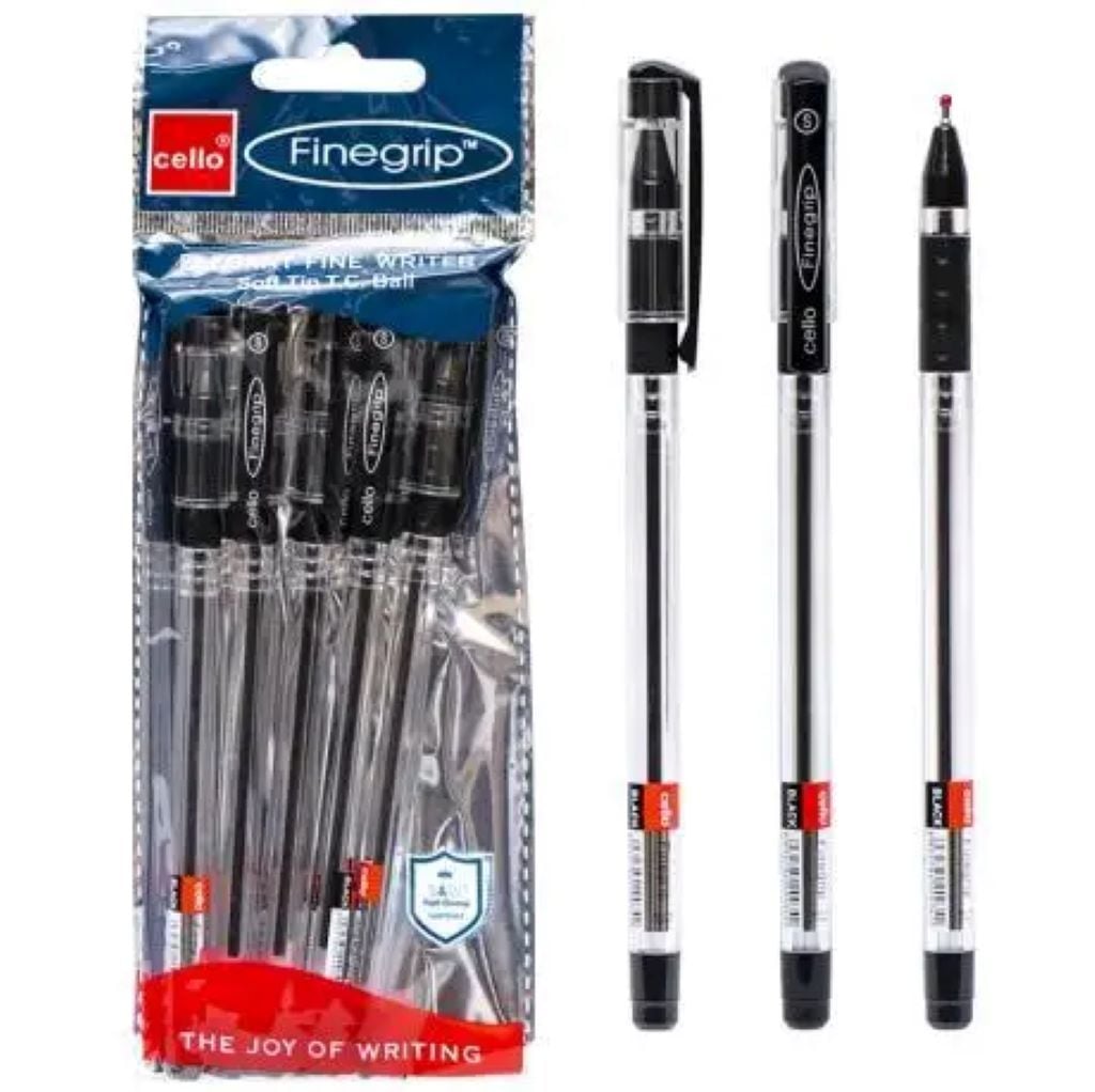 Ручка кулькова 0,5мм Finegrip з грипом 5шт в упаковці  чорна 388-BK Cello