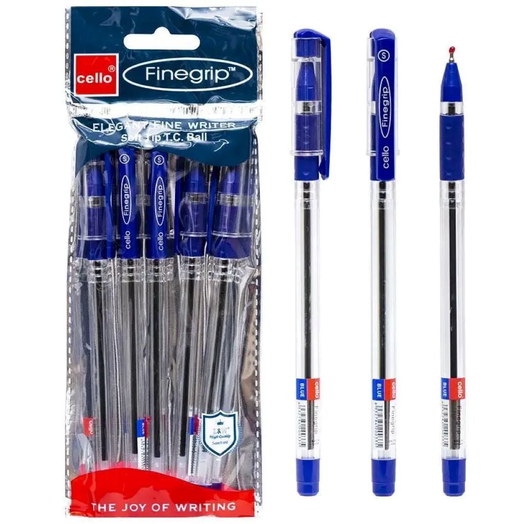 Ручка кулькова 0,5мм Finegrip з грипом 5шт в упаковці синя 388-BL Cello