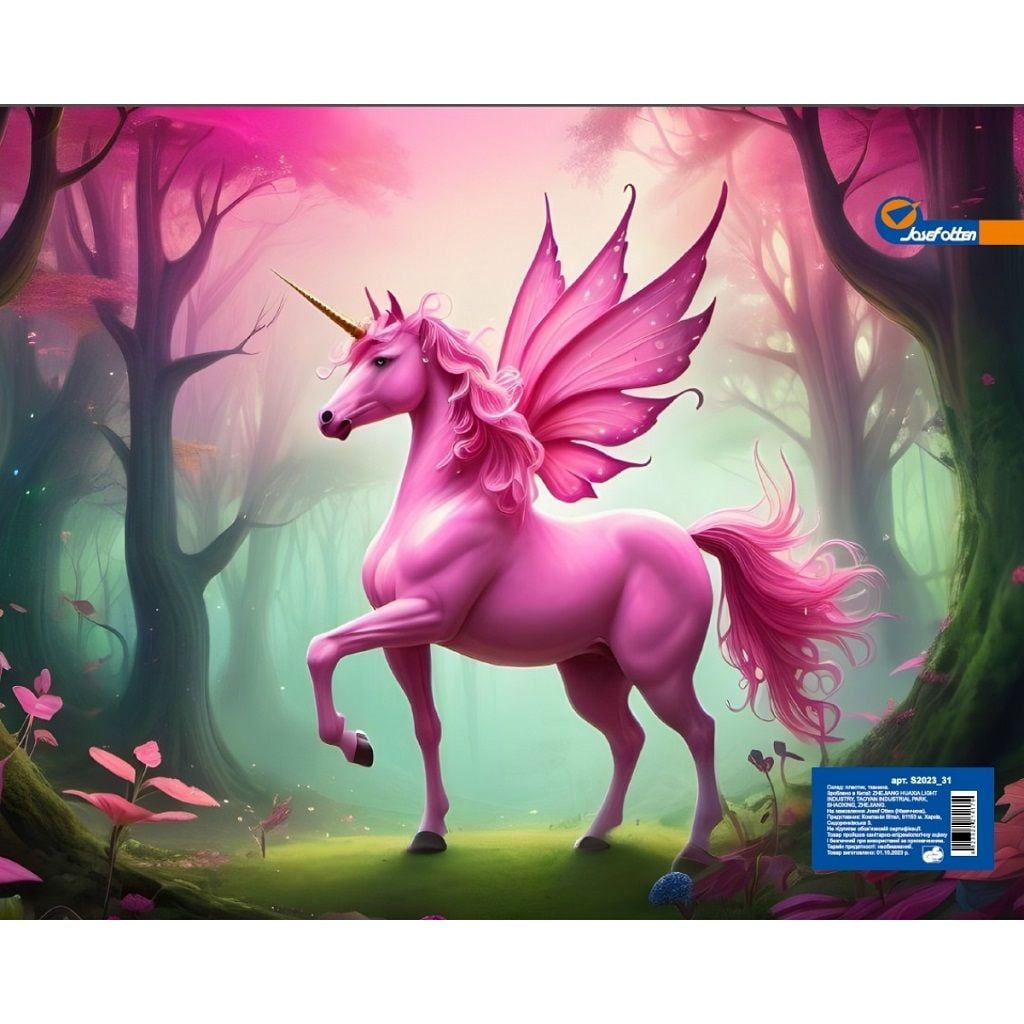 Cумка-папка А4 з ручками  пластик+тканина  на блискавці з  ручками Єдиноріг 26*32см S2025-09 Josefotten