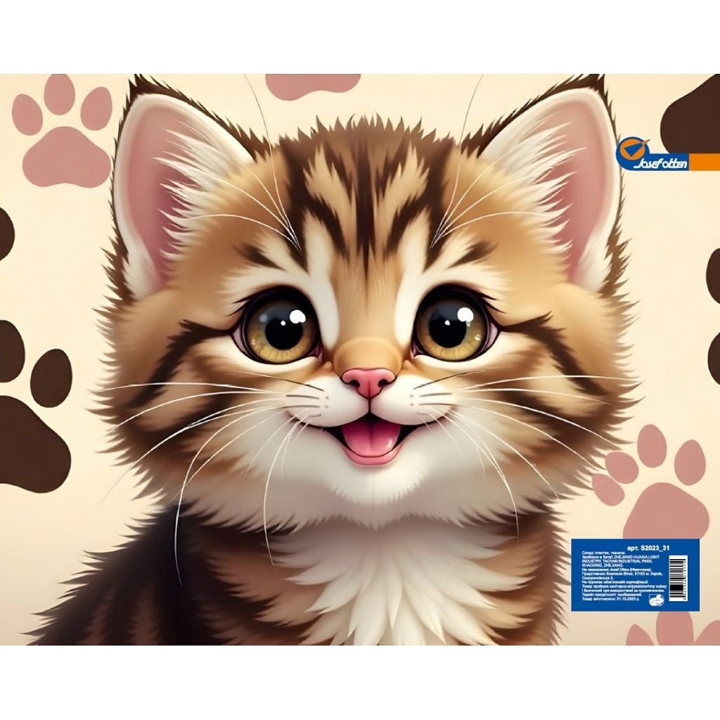 Cумка-папка А4 з ручками  пластик+тканина  на блискавці з  ручками Кошеня 26*32см S2025-12 Josefotten