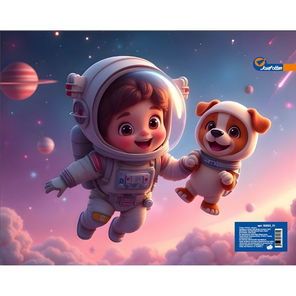 Cумка-папка А4 з ручками  пластик+тканина  на блискавці з  ручками Космонавти 26*32см S2025-02 Josefotten